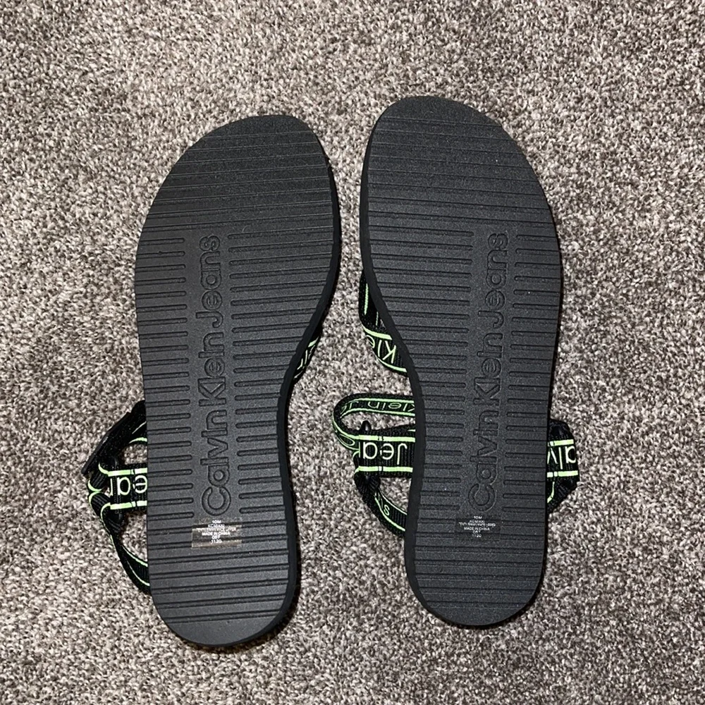 Calvin Klein Black and Neon Green Logo Strap Sandals